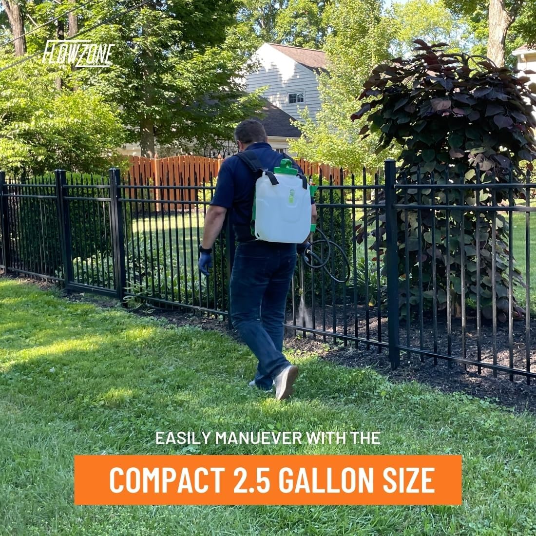 FlowZone Storm 2.5 Battery Powered Backpack Sprayer - Variable-Pressure 5-Position Electric Lawn & Garden Sprayer - 2.5 Gallon