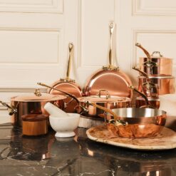 Mauviel M'Heritage 150 B 1.5mm Polished Copper & Stainless Steel Frying Pan With Brass Handles, 7.9-in, Made in France