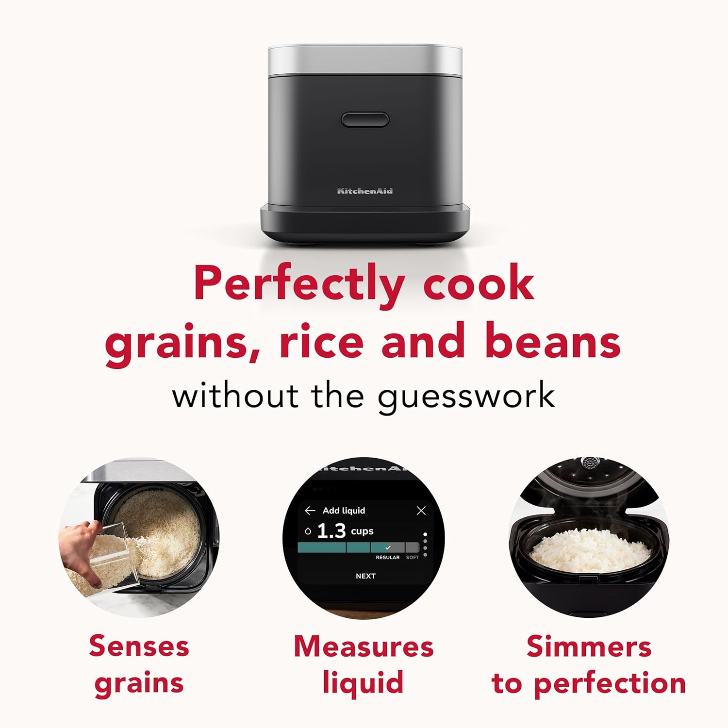 KitchenAid Compact 8 Cup Grain and Rice Cooker with Automatic Sensing and Integrated Scale, KGC2154, Black Matte