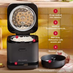 KitchenAid Compact 8 Cup Grain and Rice Cooker with Automatic Sensing and Integrated Scale, KGC2154, Black Matte