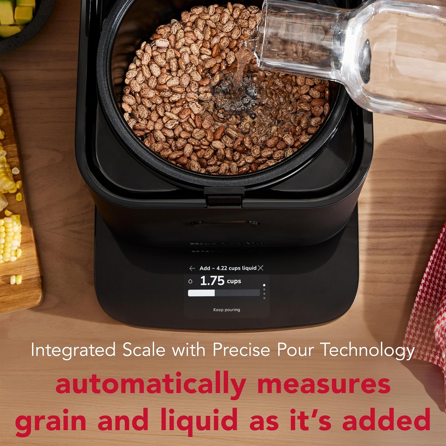KitchenAid Compact 8 Cup Grain and Rice Cooker with Automatic Sensing and Integrated Scale, KGC2154, Black Matte