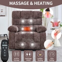 GZMR Heavy Duty Heat Massage Dual Motor Power Lift Recliner Brown Chenille Upholstered Powered Reclining Massage chair with Lift Assistance