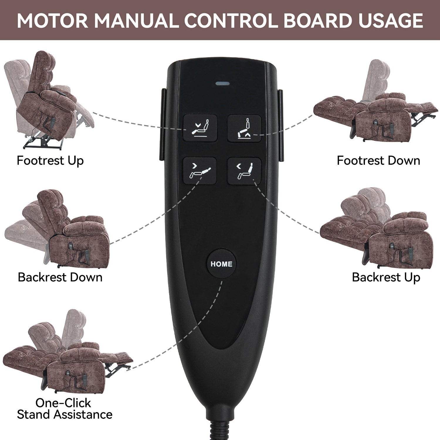 GZMR Heavy Duty Heat Massage Dual Motor Power Lift Recliner Brown Chenille Upholstered Powered Reclining Massage chair with Lift Assistance