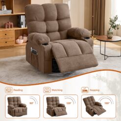 GZMR Heat Massage Rocker Swivel Manual Recliner Brown Linen Upholstered Swivel rocker Infinite-position