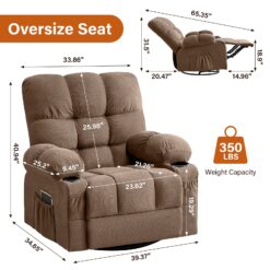GZMR Heat Massage Rocker Swivel Manual Recliner Brown Linen Upholstered Swivel rocker Infinite-position