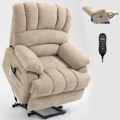 GZMR Large Size Chenille Power Lift Recliner Chair Beige Chenille Upholstered Powered Reclining Stationary with Lift Assistance