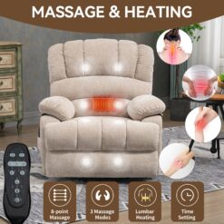 GZMR Large Size Chenille Power Lift Recliner Chair Beige Chenille Upholstered Powered Reclining Stationary with Lift Assistance