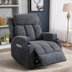 Bestier 33.5 in. Gray Fabric Manual Massage Recliner Chair with Remote Control and 2 Dual Cup Holders