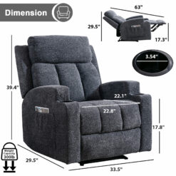 Bestier 33.5 in. Gray Fabric Manual Massage Recliner Chair with Remote Control and 2 Dual Cup Holders