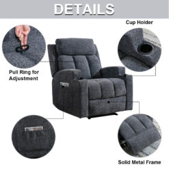 Bestier 33.5 in. Gray Fabric Manual Massage Recliner Chair with Remote Control and 2 Dual Cup Holders