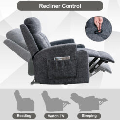 Bestier 33.5 in. Gray Fabric Manual Massage Recliner Chair with Remote Control and 2 Dual Cup Holders
