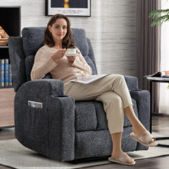 Bestier 33.5 in. Gray Fabric Manual Massage Recliner Chair with Remote Control and 2 Dual Cup Holders