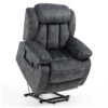 GZMR Power Lift Massage Recliner Grayish Blue Velvet Upholstered Tufted Powered Reclining Stationary Fixed-position with Lift Assistance