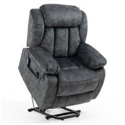 GZMR Power Lift Massage Recliner Grayish Blue Velvet Upholstered Tufted Powered Reclining Stationary Fixed-position with Lift Assistance