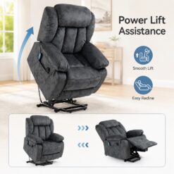 GZMR Power Lift Massage Recliner Grayish Blue Velvet Upholstered Tufted Powered Reclining Stationary Fixed-position with Lift Assistance