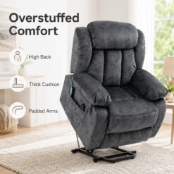 GZMR Power Lift Massage Recliner Grayish Blue Velvet Upholstered Tufted Powered Reclining Stationary Fixed-position with Lift Assistance