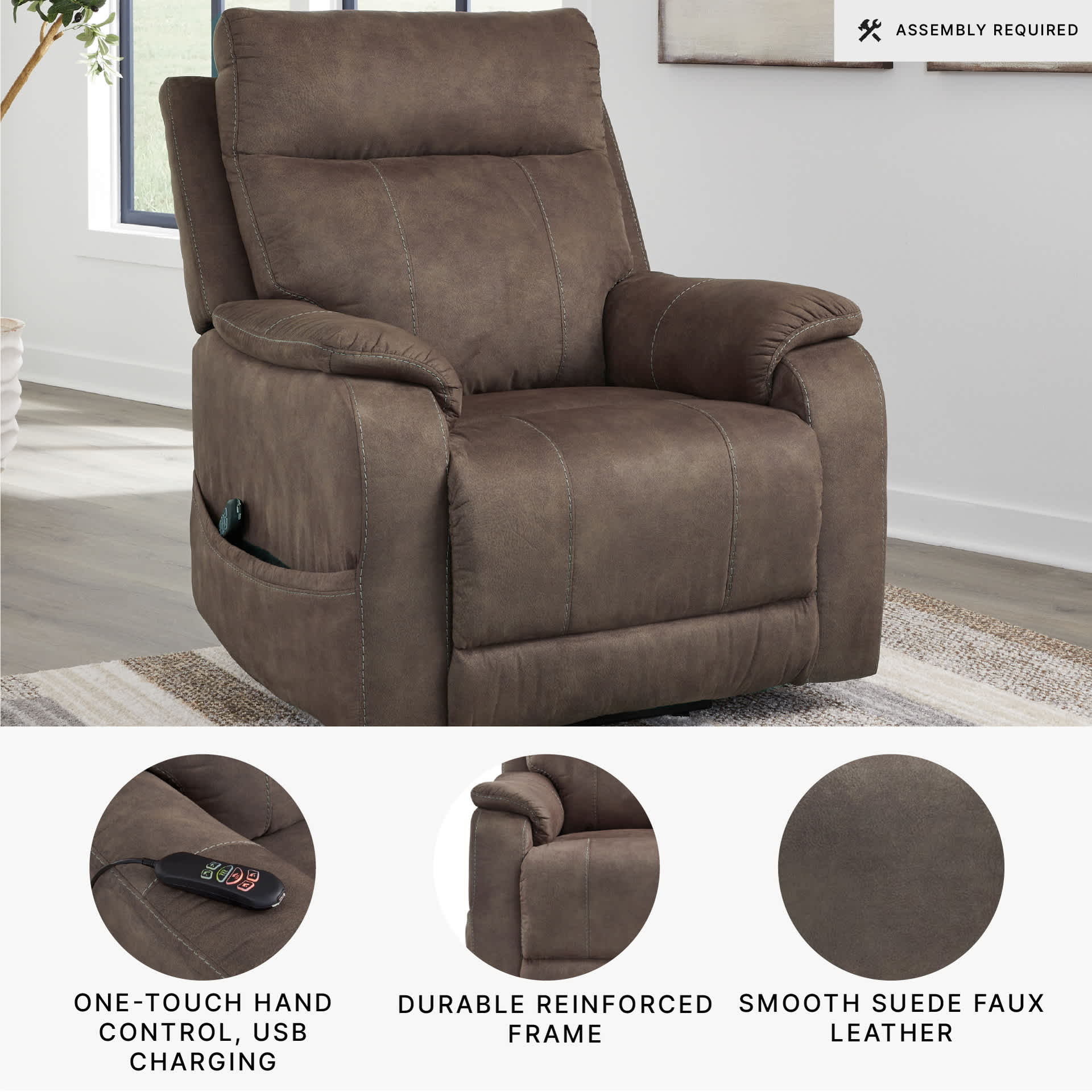 Signature Design by Ashley Crestmeade Espresso Brown Power Lift Recliner with Heat Massage and USB Charging