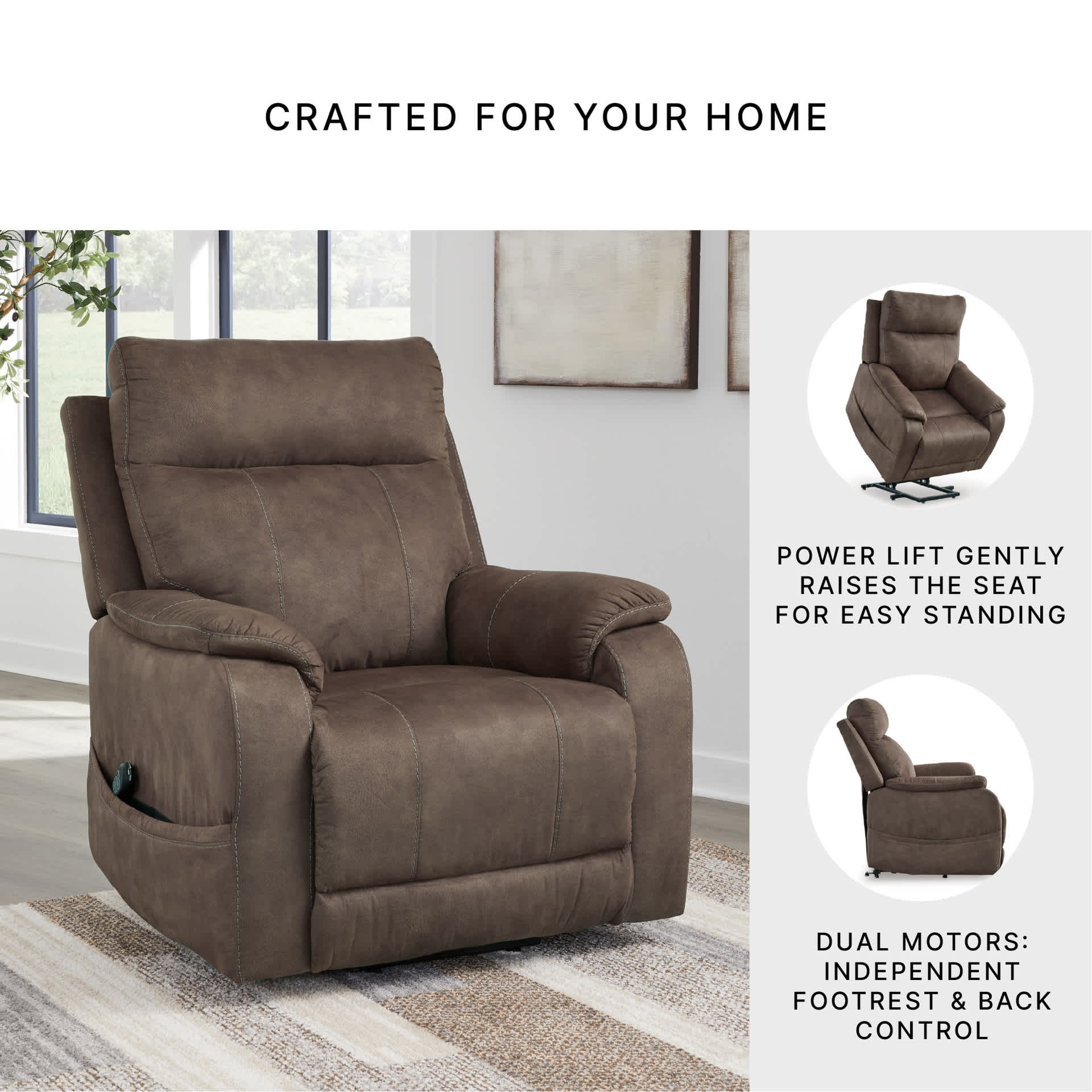 Signature Design by Ashley Crestmeade Espresso Brown Power Lift Recliner with Heat Massage and USB Charging