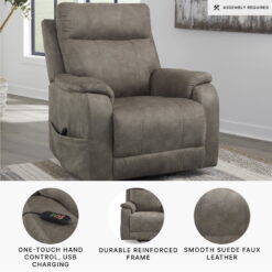Signature Design by Ashley Crestmeade Fossil Gray Power Lift Recliner with Heat Massage and USB Charging
