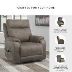 Signature Design by Ashley Crestmeade Fossil Gray Power Lift Recliner with Heat Massage and USB Charging