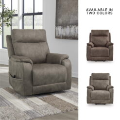 Signature Design by Ashley Crestmeade Fossil Gray Power Lift Recliner with Heat Massage and USB Charging