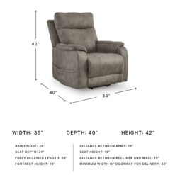 Signature Design by Ashley Crestmeade Fossil Gray Power Lift Recliner with Heat Massage and USB Charging