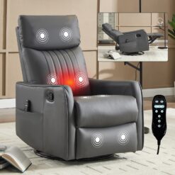 GZMR Heat Massage Rocker Swivel Manual Recliner Gray Faux leather Upholstered Swivel rocker Fixed-position