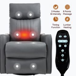 GZMR Heat Massage Rocker Swivel Manual Recliner Gray Faux leather Upholstered Swivel rocker Fixed-position
