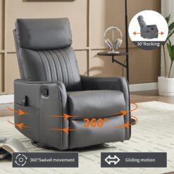 GZMR Heat Massage Rocker Swivel Manual Recliner Gray Faux leather Upholstered Swivel rocker Fixed-position