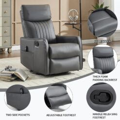 GZMR Heat Massage Rocker Swivel Manual Recliner Gray Faux leather Upholstered Swivel rocker Fixed-position