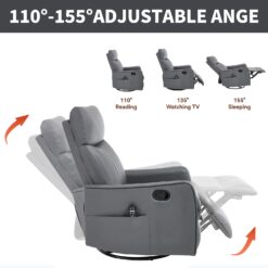 GZMR Heat Massage Rocker Swivel Manual Recliner Gray Faux leather Upholstered Swivel rocker Fixed-position