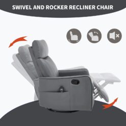 GZMR Heat Massage Rocker Swivel Manual Recliner Gray Faux leather Upholstered Swivel rocker Fixed-position