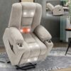 GZMR Heavy Duty 8-Point Vibration Massage Heating Power Lift Recliner Chair Beige Chenille Upholstered Powered Reclining Massage chair with Lift Assistance
