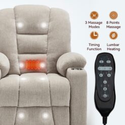GZMR Heavy Duty 8-Point Vibration Massage Heating Power Lift Recliner Chair Beige Chenille Upholstered Powered Reclining Massage chair with Lift Assistance