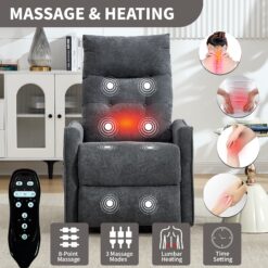 Boyel Living Grey Chenille Single Motor Power Lift Recliner Chair with Massage and Heat for Elderly Heavy Duty Motion Mechanism and One USB for Charging