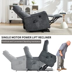 Boyel Living Grey Chenille Single Motor Power Lift Recliner Chair with Massage and Heat for Elderly Heavy Duty Motion Mechanism and One USB for Charging