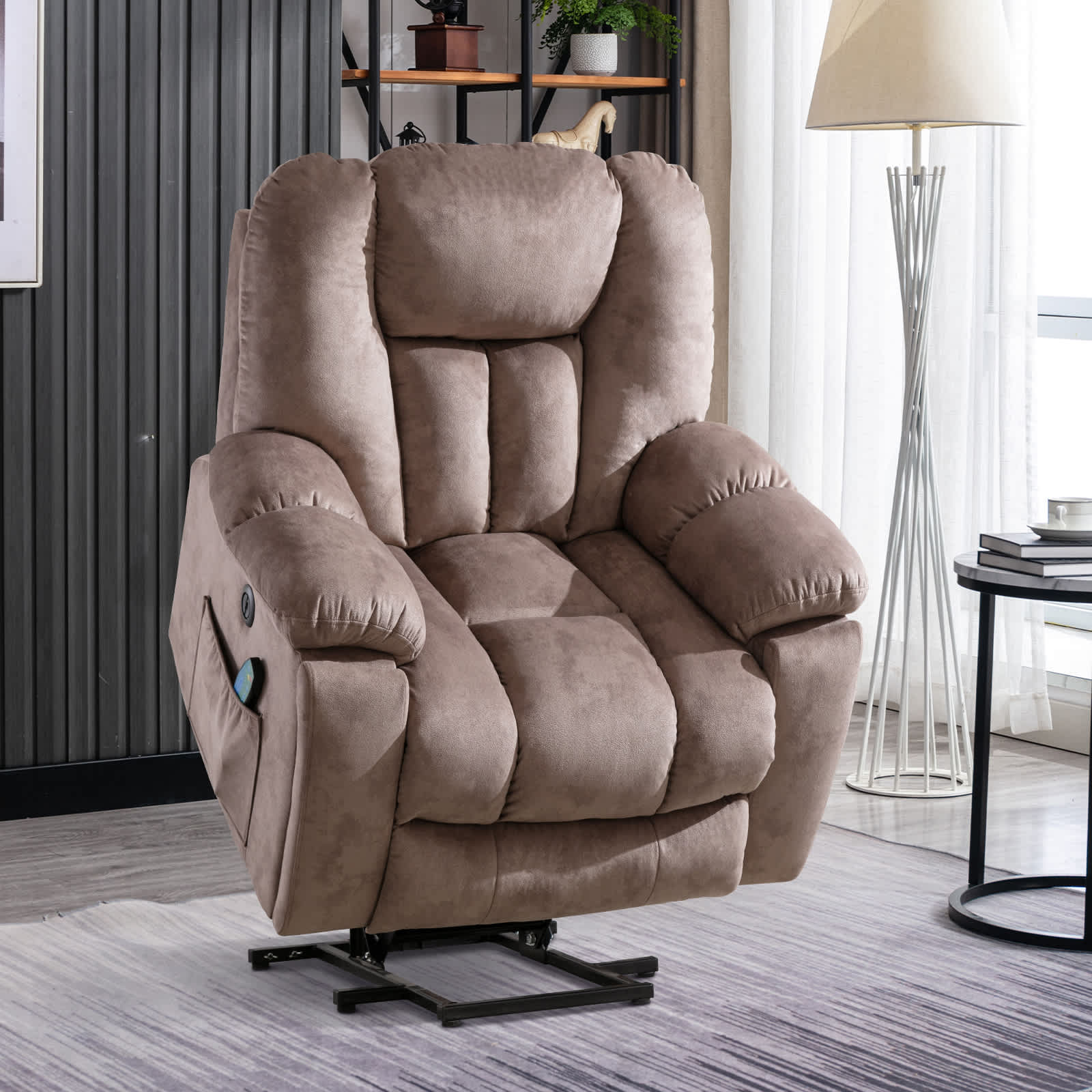 Bestier 40.9 in. W Khaki Power Lift Recliner Chair with Massage and Heating