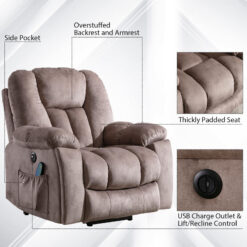 Bestier 40.9 in. W Khaki Power Lift Recliner Chair with Massage and Heating