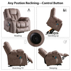Bestier 40.9 in. W Khaki Power Lift Recliner Chair with Massage and Heating