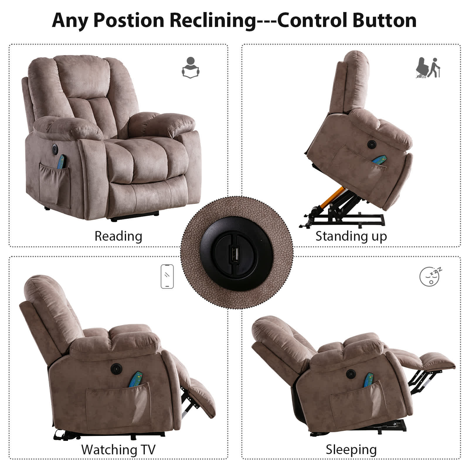 Bestier 40.9 in. W Khaki Power Lift Recliner Chair with Massage and Heating