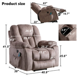 Bestier 40.9 in. W Khaki Power Lift Recliner Chair with Massage and Heating