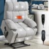 GZMR Vibration Massage and Lumbar Heating Dual Motor Power Lift Recliner Beige Gray Chenille Upholstered Powered Reclining Stationary Infinite-position with Lift Assistance