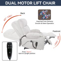 GZMR Vibration Massage and Lumbar Heating Dual Motor Power Lift Recliner Beige Gray Chenille Upholstered Powered Reclining Stationary Infinite-position with Lift Assistance