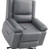 Garvee Heat and Massage Recliner Chair Gray Leather Upholstered Powered Reclining Glider Fixed-position with Lift Assistance