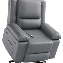 Garvee Heat and Massage Recliner Chair Gray Leather Upholstered Powered Reclining Glider Fixed-position with Lift Assistance