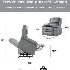 Garvee Heat and Massage Recliner Chair Gray Leather Upholstered Powered Reclining Glider Fixed-position with Lift Assistance