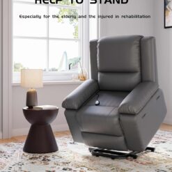 Garvee Heat and Massage Recliner Chair Gray Leather Upholstered Powered Reclining Glider Fixed-position with Lift Assistance