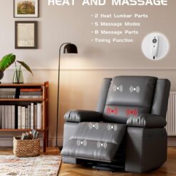 Garvee Heat and Massage Recliner Chair Gray Leather Upholstered Powered Reclining Glider Fixed-position with Lift Assistance