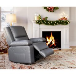 Garvee Heat and Massage Recliner Chair Gray Leather Upholstered Powered Reclining Glider Fixed-position with Lift Assistance