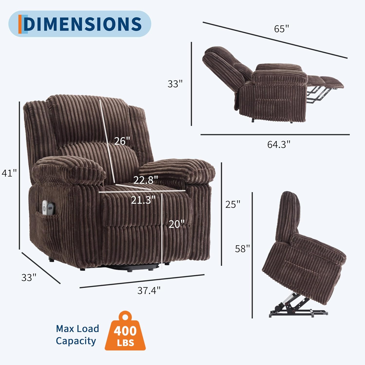 GAOMON Power Lift Recliner Chair with Heat and Massage Electric Lift Recliner Sofa for Elderly Plush Padded Seat with Lumbar Support Remote Control Side Pockets 400 lb Capacity Brown